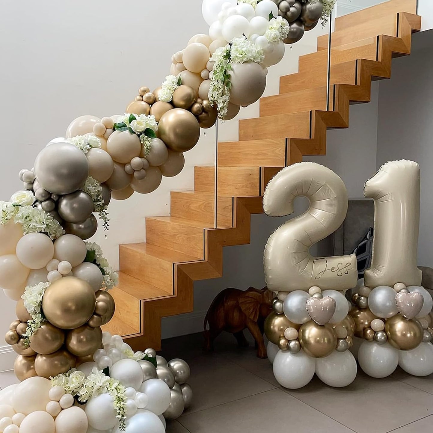 40 Inch Balloon Number 2 Beige, Large Foil Cream Number Balloons Set 0-9 for Men Women, Self Inflating Digital 2 Helium Balloons for Boys Girls 2nd Birthday Anniversary Baby Shower Party Decorations