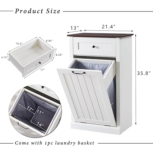 IFGET Tilt Out Trash Can Cabinet, 10 Gallon Farmhouse Laundry Hamper Cabinet - Image 2