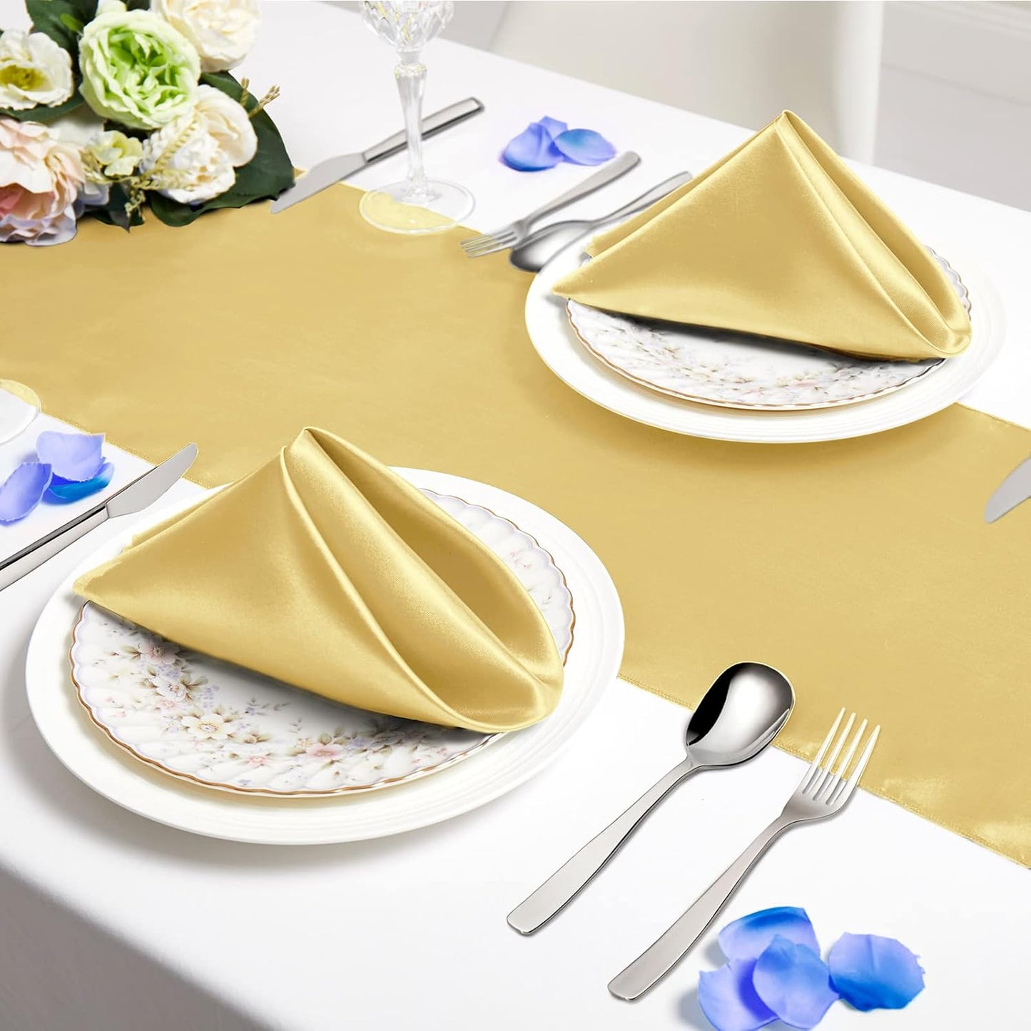 Horbaunal 16 Pack Gold Satin Napkins 17 x 17 Inch, Square Soft Table Dinner Napkins, Silky Cloth Napkins Table Decoration for Weddings Banquets Parties
