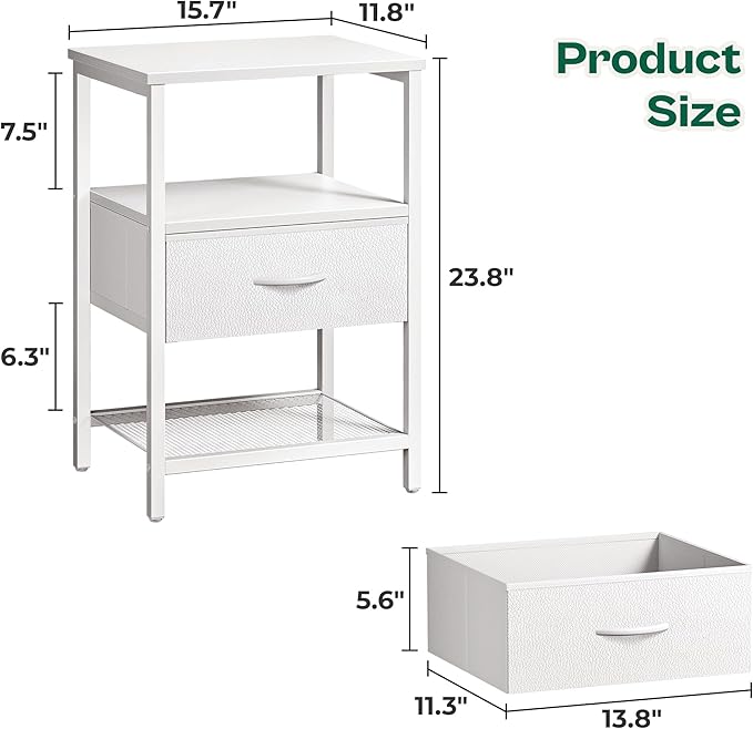 Huuger Night Stand with Fabric Drawer, Side Table with Mesh Shelf, Bedroom - Image 7