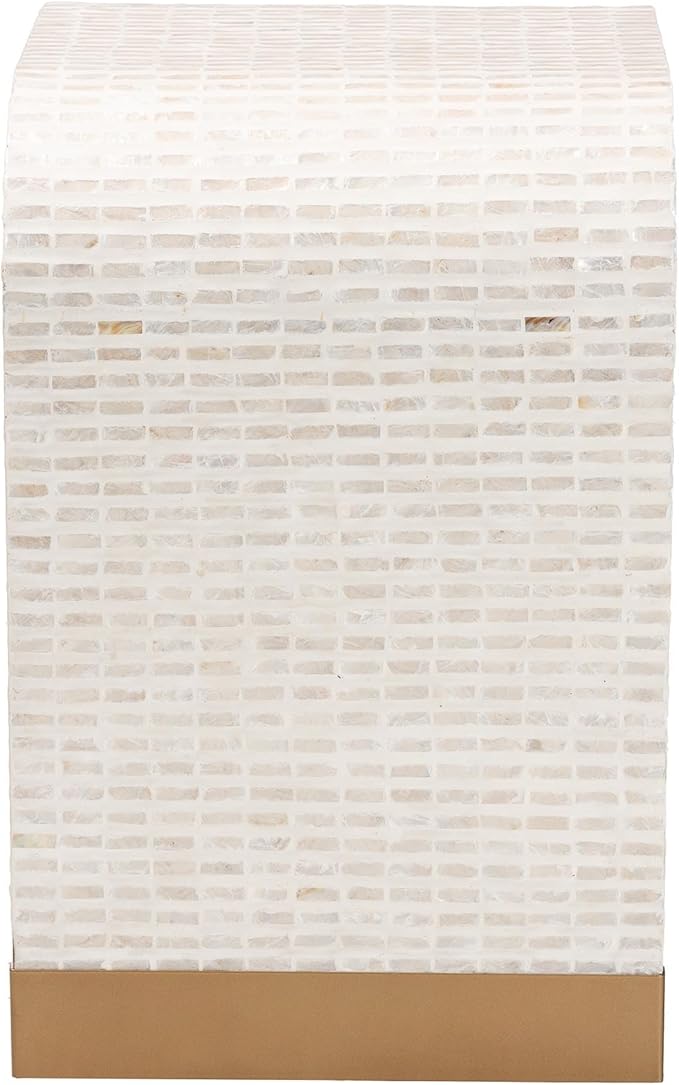 Bali & pari Carlyn Coastal Beige and White Mother of Pearl Capiz Shell End Table - Image 5