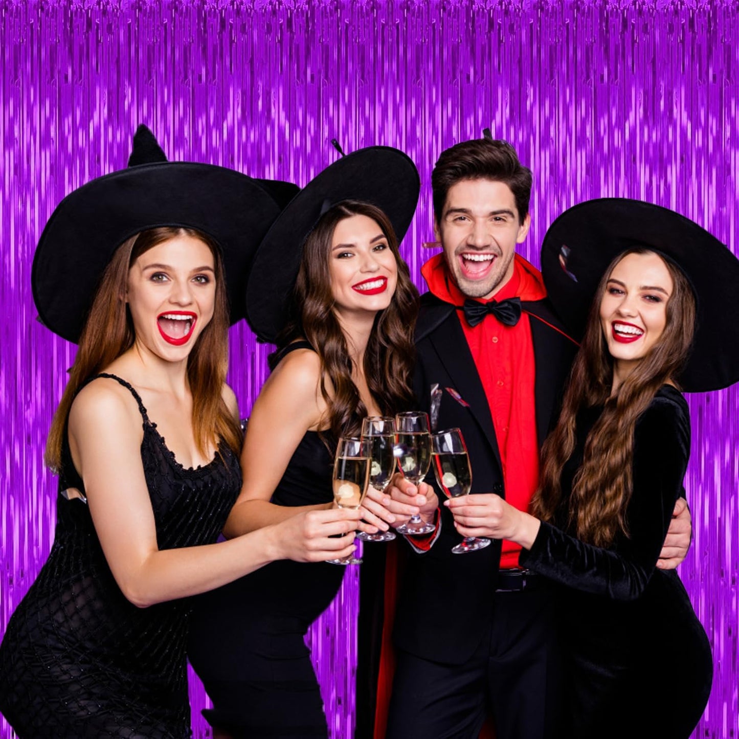 3 Pack Purple Backdrop Tinsel Streamers Foil Fringe Backdrop Halloween Party Decorations Purple Backdrop Curtain Birthday Graduation Bachelorette Christmas New Year Party Decorations