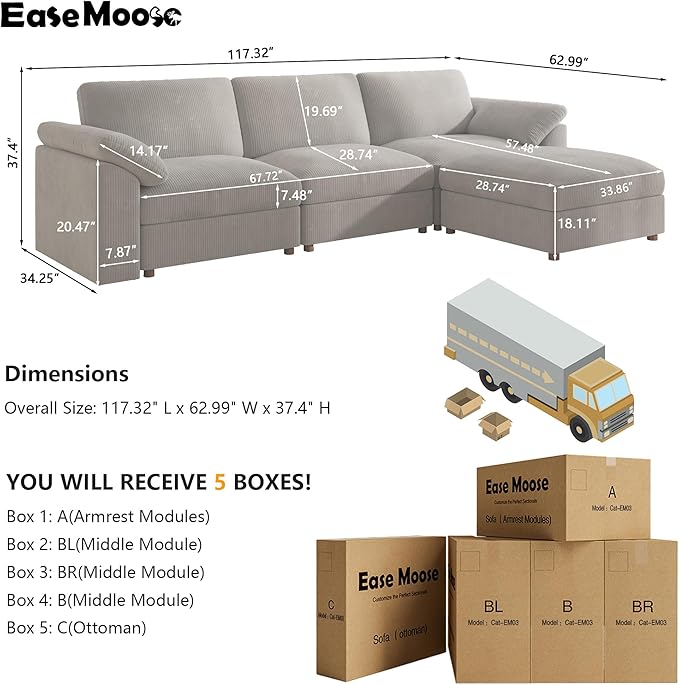 EASE MOOSE Oversized Sectional Modular Sofa, L Shape Sectional Couch Wide Deep - Image 2