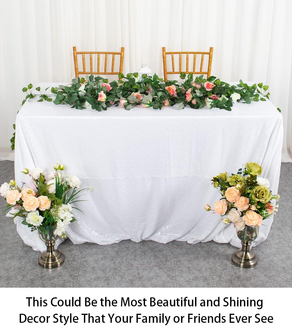 ShinyBeauty Square Tablecloth 72x72-Inch Sequin Tablecloth Overlay White Table Cover Sequined Table Cloths for Wedding White Shimmer Linen Square-Overlay for Cocktail/Cake/Dessert