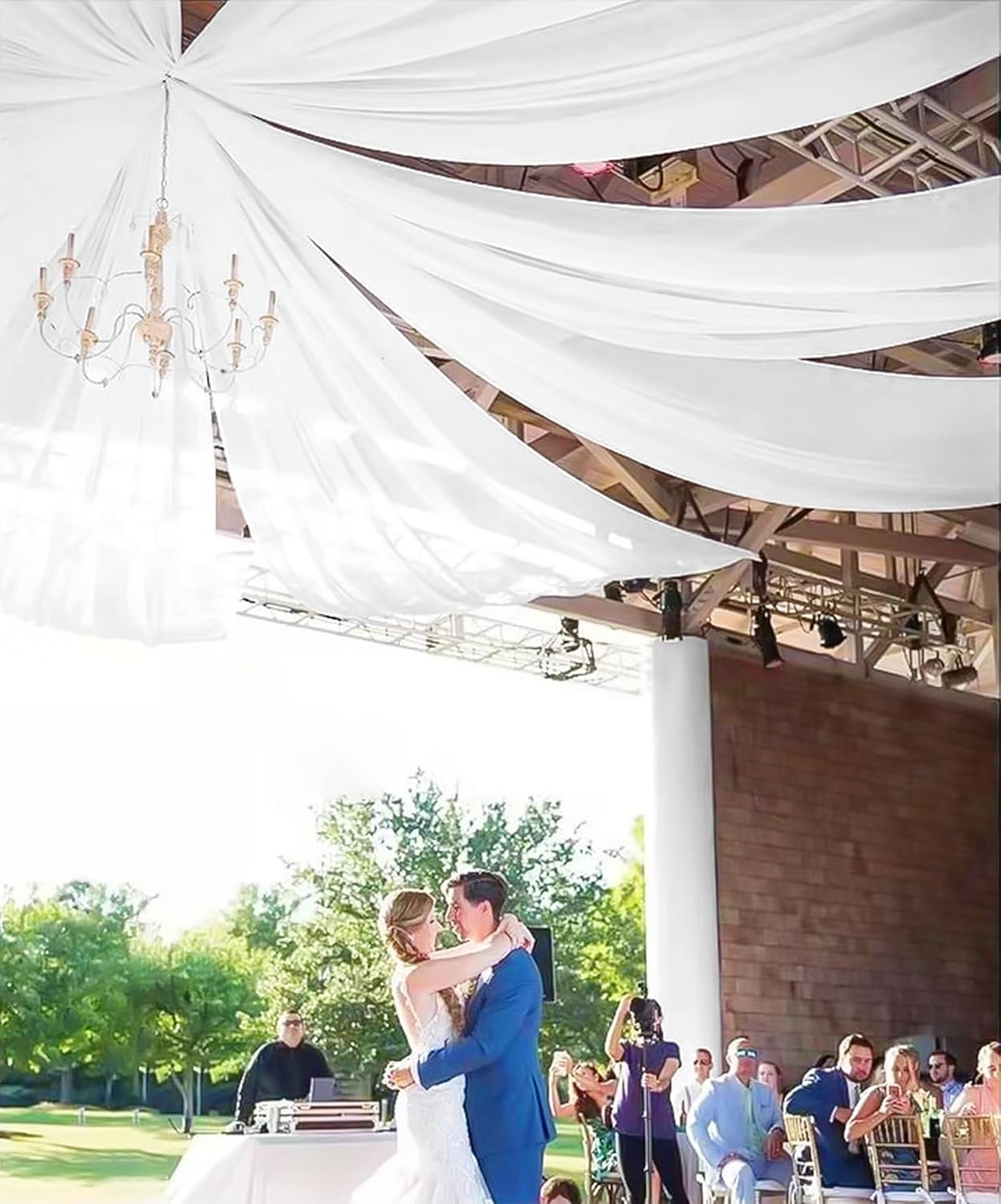 8 Panels White Ceiling Drapes for Wedding 5ftx40ft Sheer Drapery Chiffon Fabric Arch Draping Curtains for Party Ceremony Birthday Baby Shower Reception Stage Ceiling Decorations