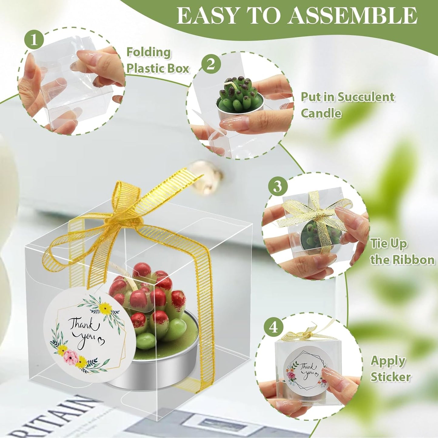 AZEAM 24 Pcs Succulent Candles Party Favors, Bulk Cactus Table Decor for Guests, Mini Tiny Handmade Plant Tealights Candle Decoration Set for Baby Shower Prizes Game Bridal Wedding Home Birthday