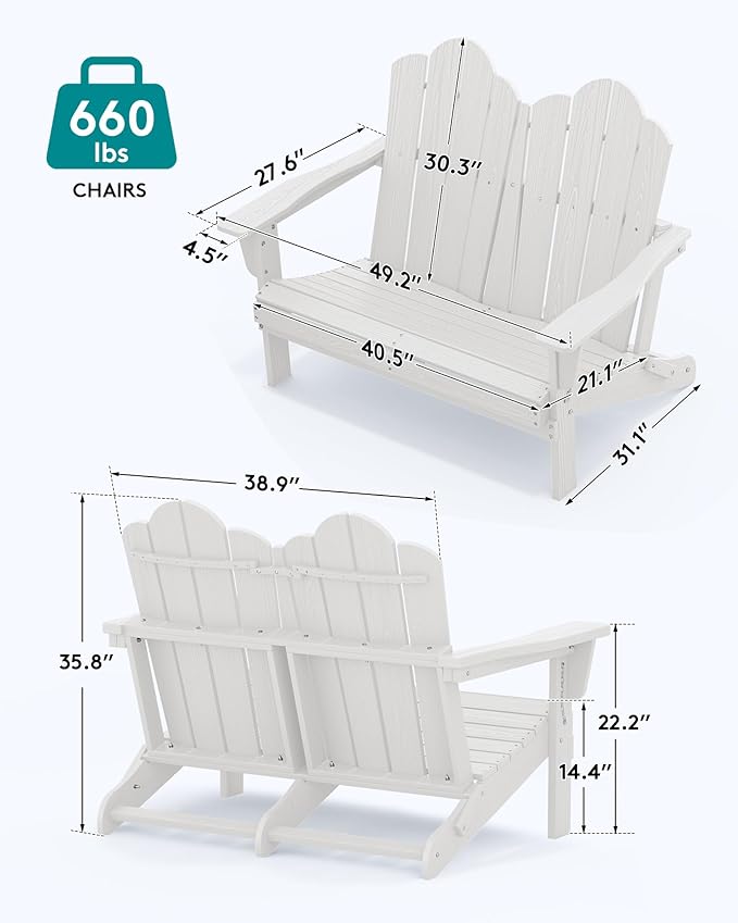 SERWALL 3 Pieces Patio Adirondack Bench Set, 2 Folding Adirondack Bench & 1 - Image 4
