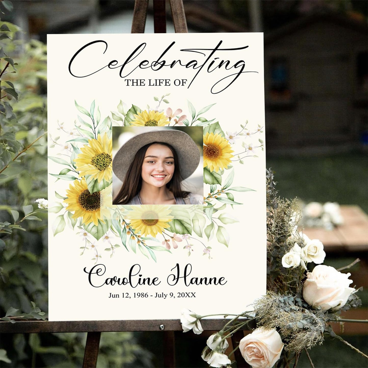 Sunflower Large Funeral Sign, Personalized Memorial Welcome Sign, Yellow Floral Custom Celebration of Life Poster Board, Forever in our Hearts, Funeral Decor Idea, Funeral program