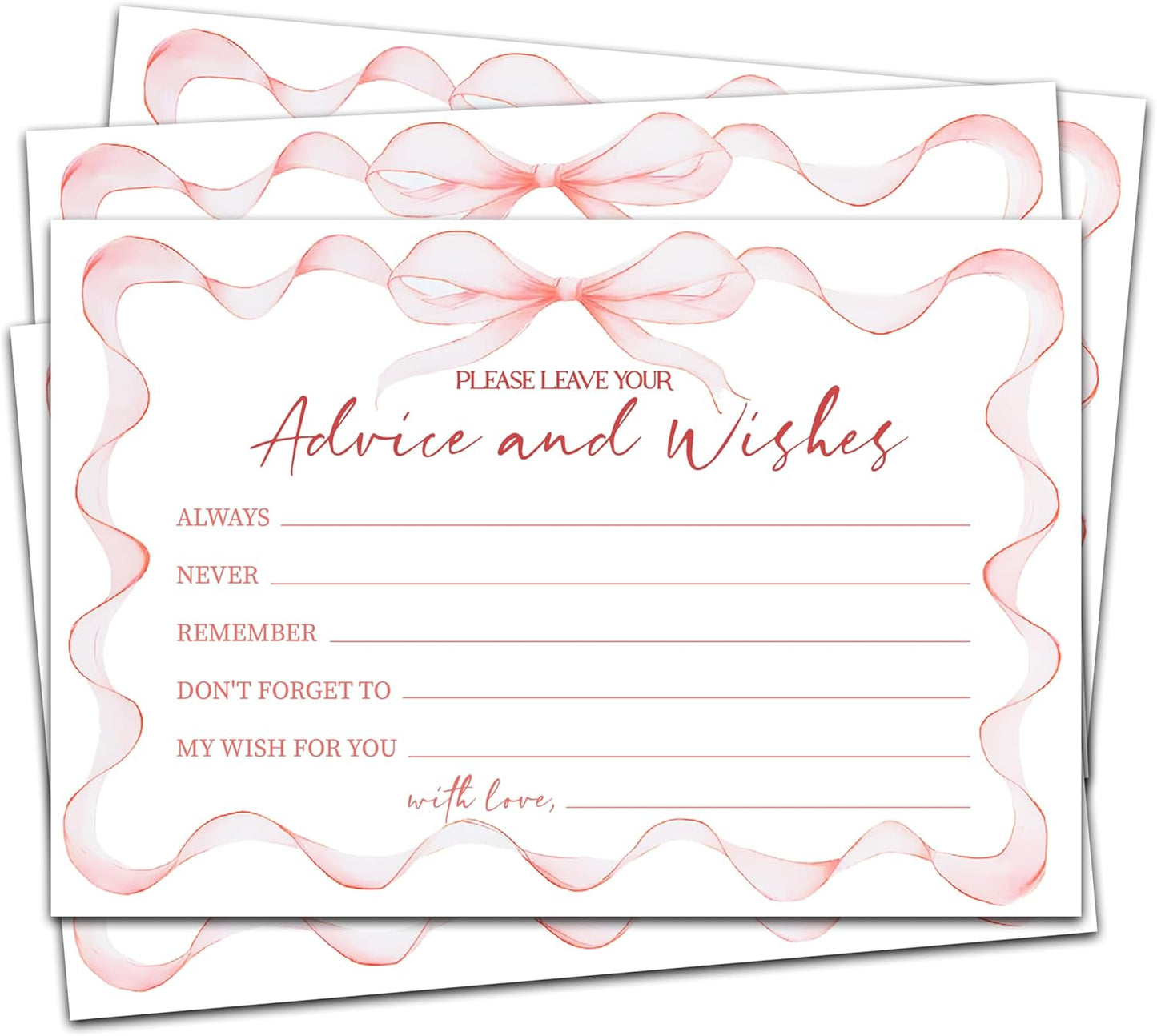 Advice And Wishes Cards (25pcs), Pink Bow Advice Cards For Mr And Mrs, Bride And Groom, New Parents, Bridal Shower, Baby Shower, Engagement, Wedding, Bachelorette Party Games Decor -A10