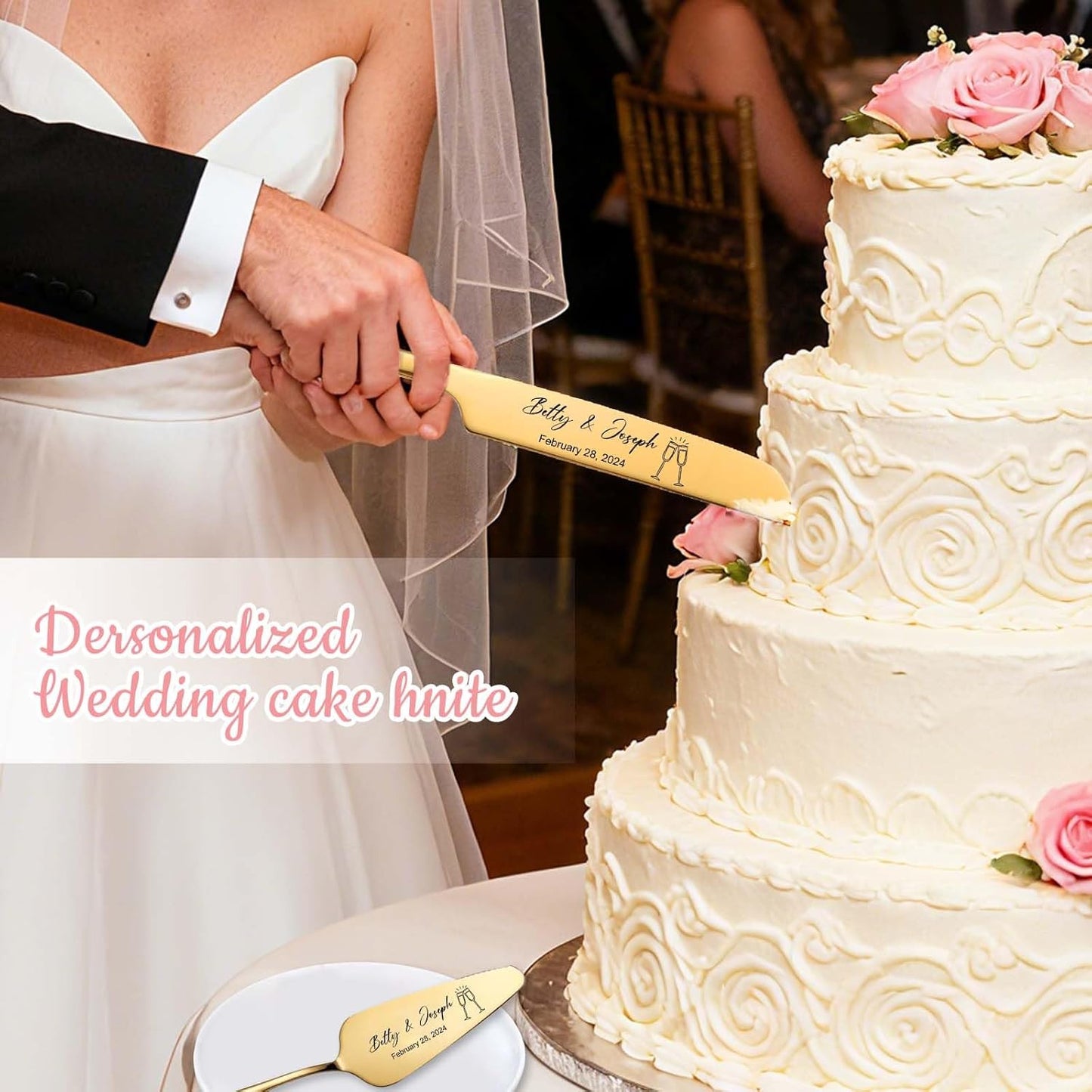Personalized Wedding Cake Knife and Server Set Stainless Steel Cake Cutter Server Engraved Cake Cutting Set for Wedding Anniversary Engagement Birthday Gifts