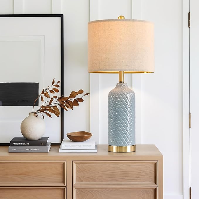 24.25" Modern Ceramic Blue Table Lamps Set of 2 - Image 6