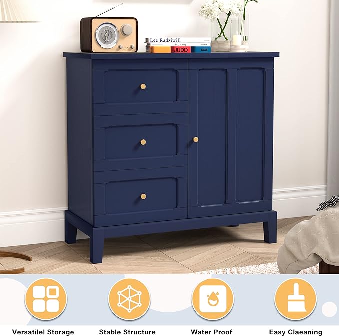 HLR Accent Cabinet with 3 Drawers and Door, Wooden Storage Cabinet with Shelves - Image 5