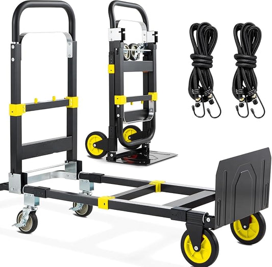 3-in-1 Folding Hand Trucks, 600Lbs Convertible Hand Truck Dolly, Heavy Duty by COOCHEER