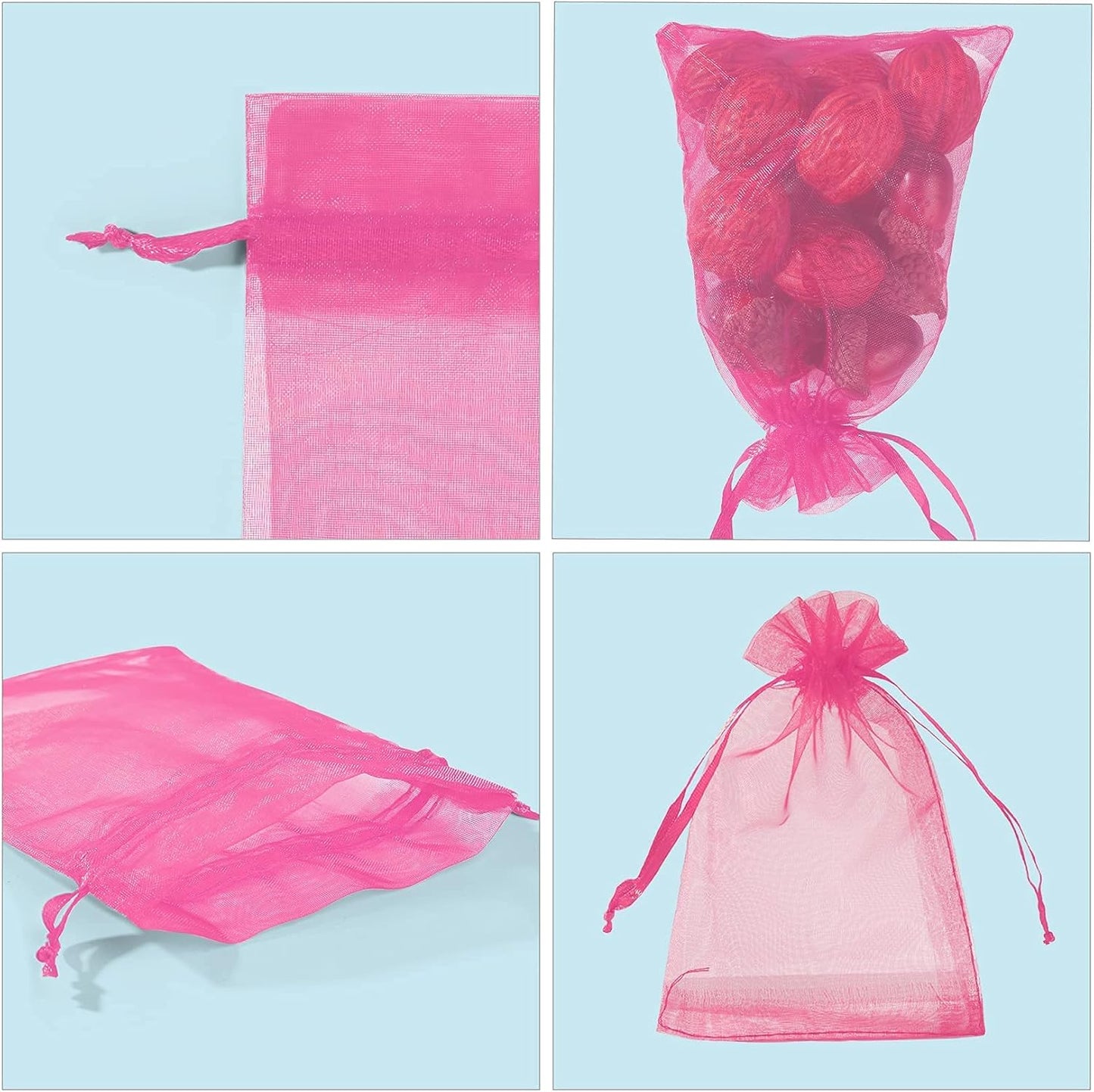 ANZNKU 100 Pack 4x6 inches Pink Drawstring Organza Mesh Bags, Wedding Favor Gift Bags For Party, Festival, Christmas, Sheer Organza Favor Candy Bag