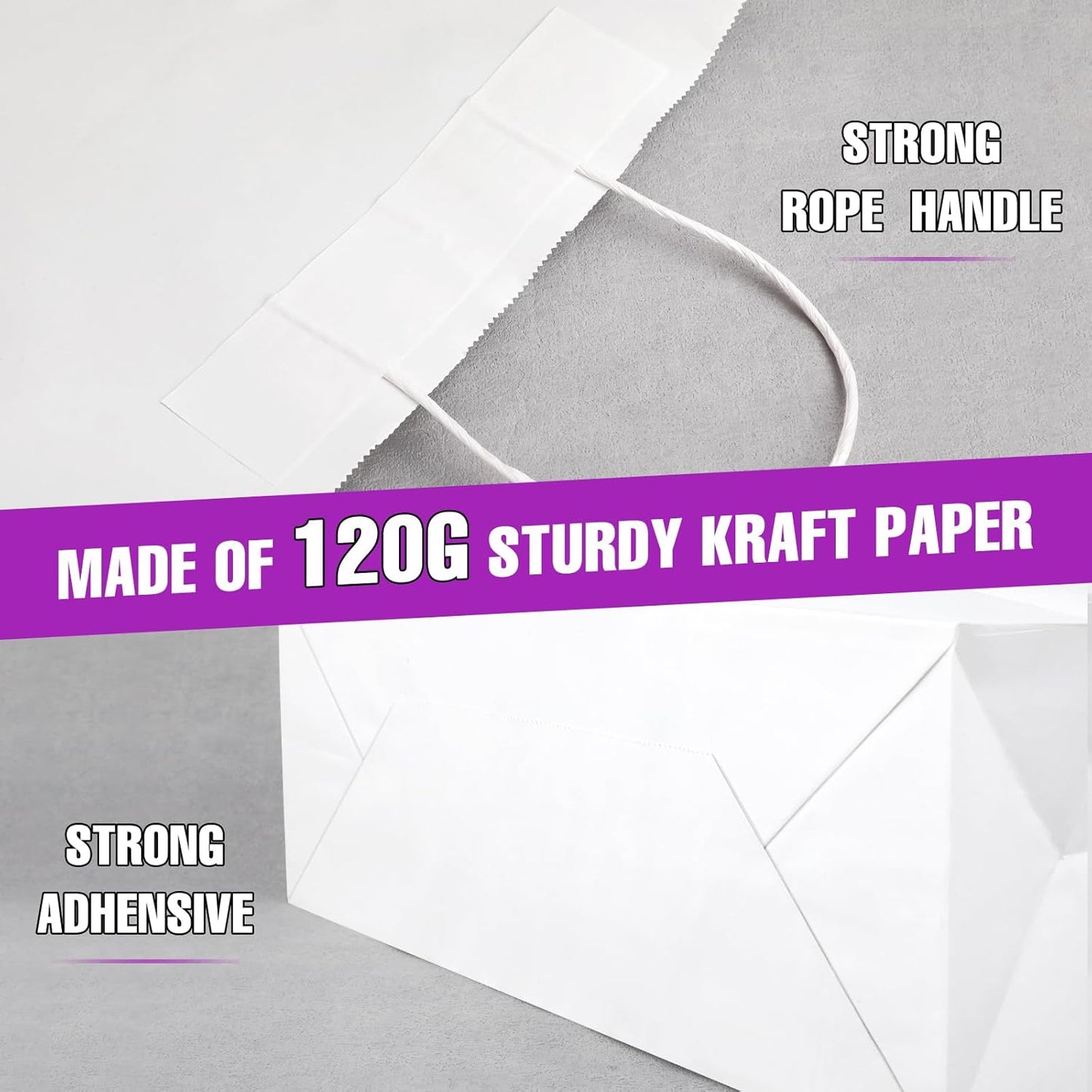 BURVAGY 16x6x12 Inch 100 Pcs Kraft Paper Bags with Handles Bulk, Kraft Shopping White Large Recycled Gift Paper Bags with Handles for Small Business, Retail,Boutique,Grocery