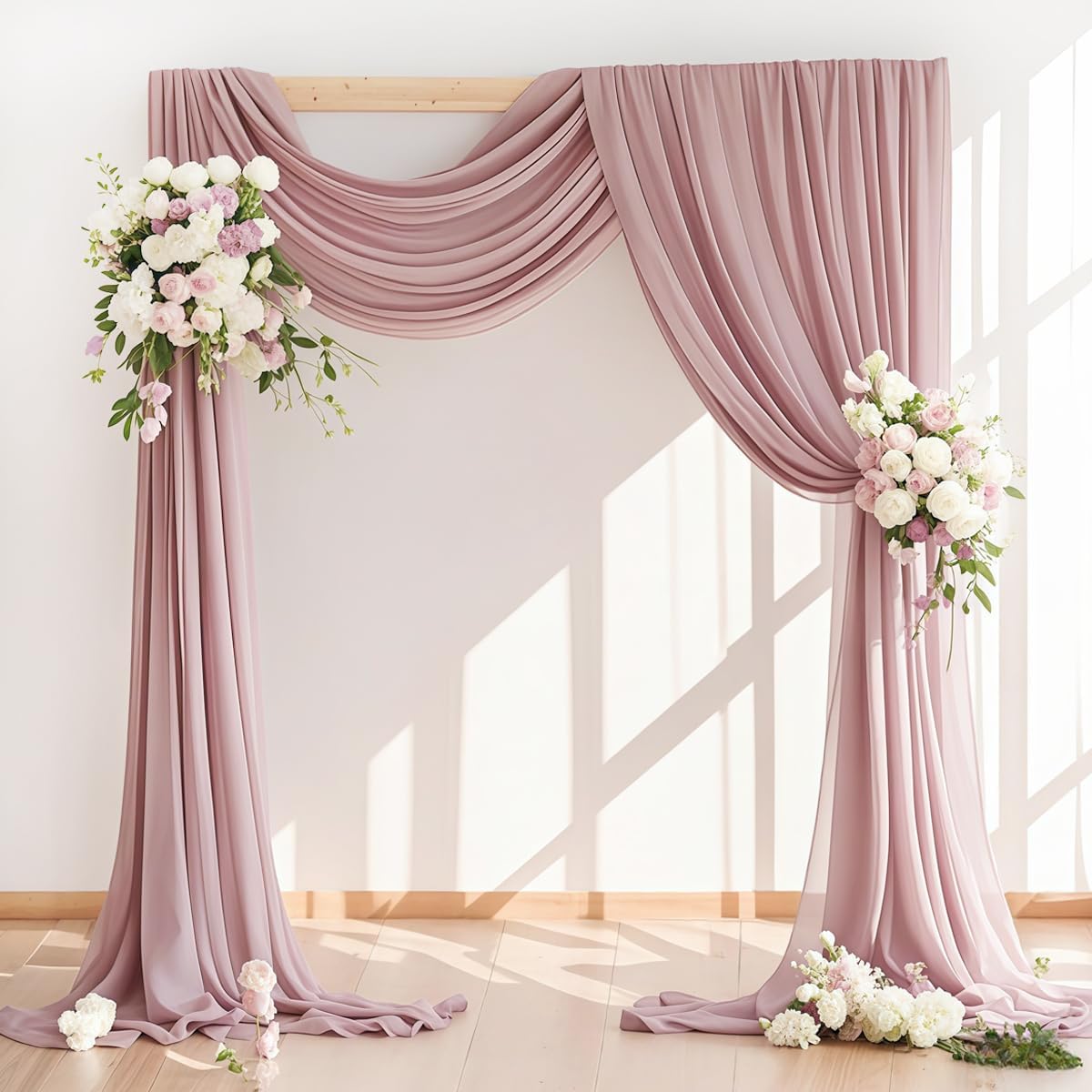 Wedding Arch Draping Fabric 1 Panel 30'' x 18FT Dusty Rose Sheer Chiffon Arch Drapery for Photo Booth Bridal Shower Baby Shower Church Decor Newborn Photography Christening Outdoor Party