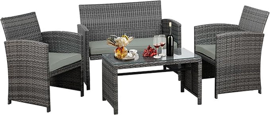 JAMFLY 4 Piece Outdoor Patio Furniture Set, Outdoor Wicker Rattan Chairs by JAMFLY