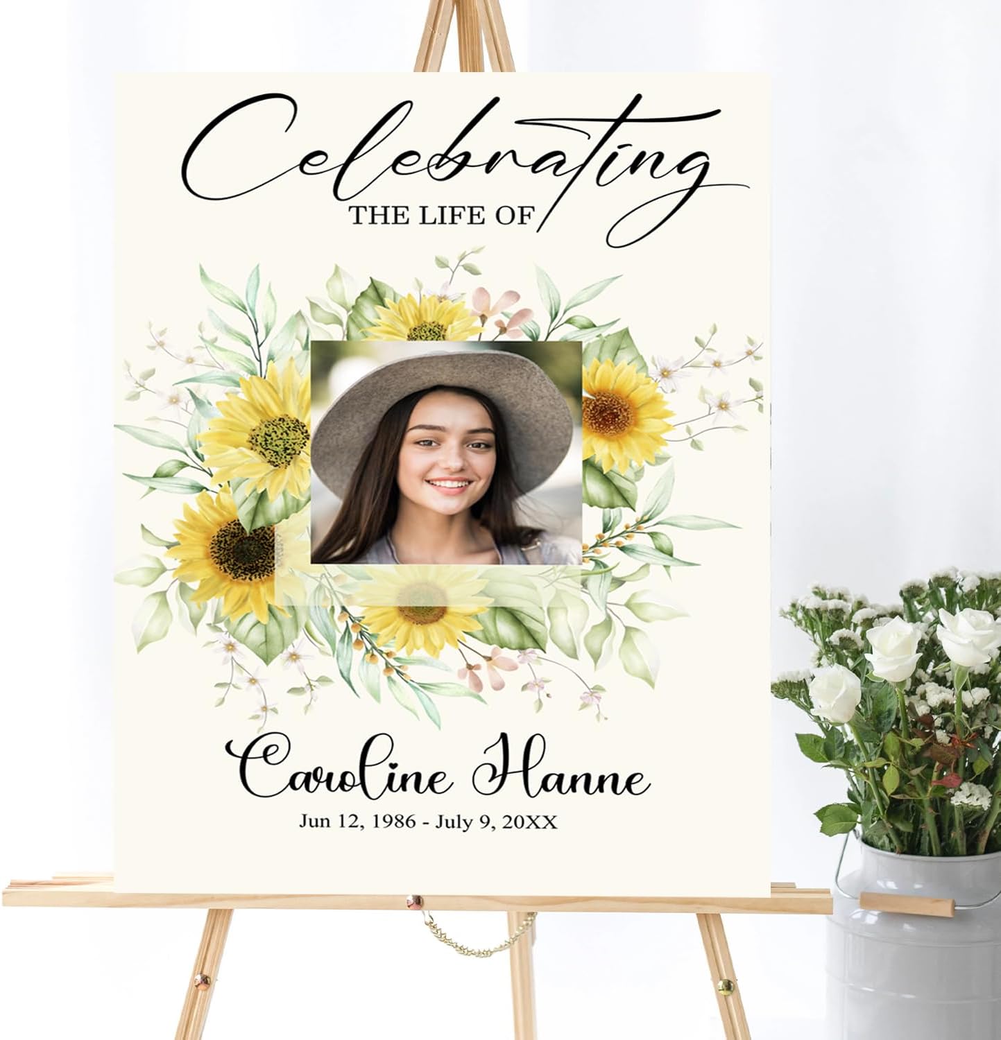 Sunflower Large Funeral Sign, Personalized Memorial Welcome Sign, Yellow Floral Custom Celebration of Life Poster Board, Forever in our Hearts, Funeral Decor Idea, Funeral program