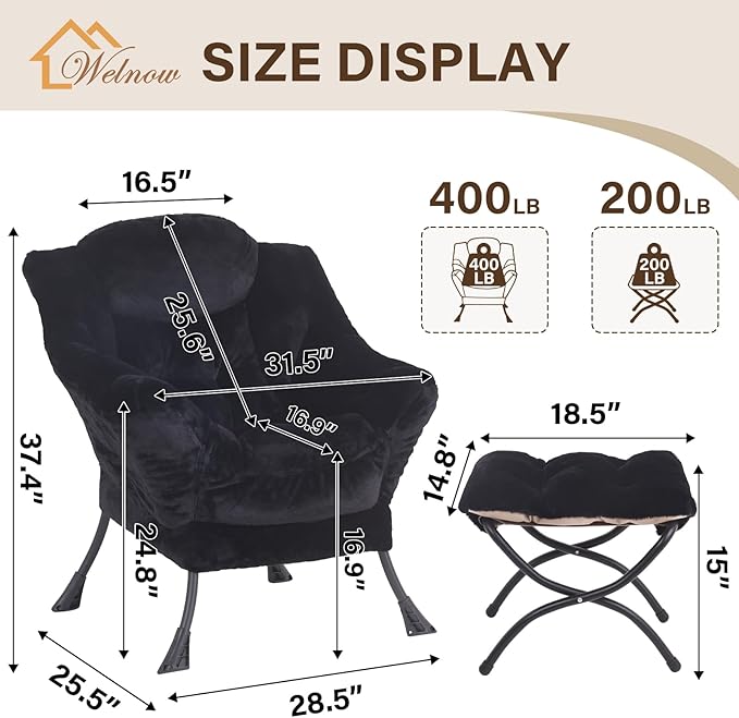 Welnow Lazy Chair with Ottoman, Modern Accent Chair with Armrests and a Side - Image 3