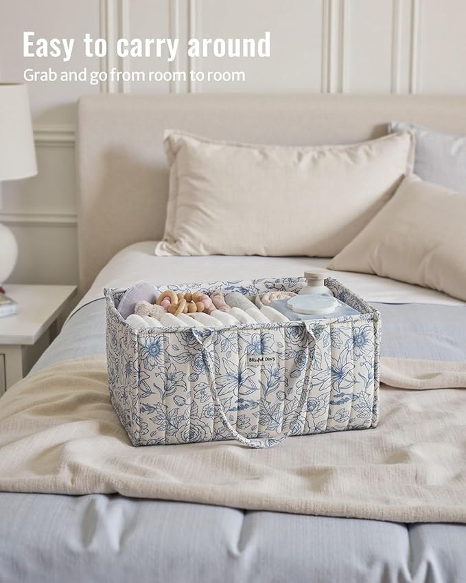 Blissful Diary Floral Diaper Caddy Organizer, Stylish Nursery Storage Basket - Image 4