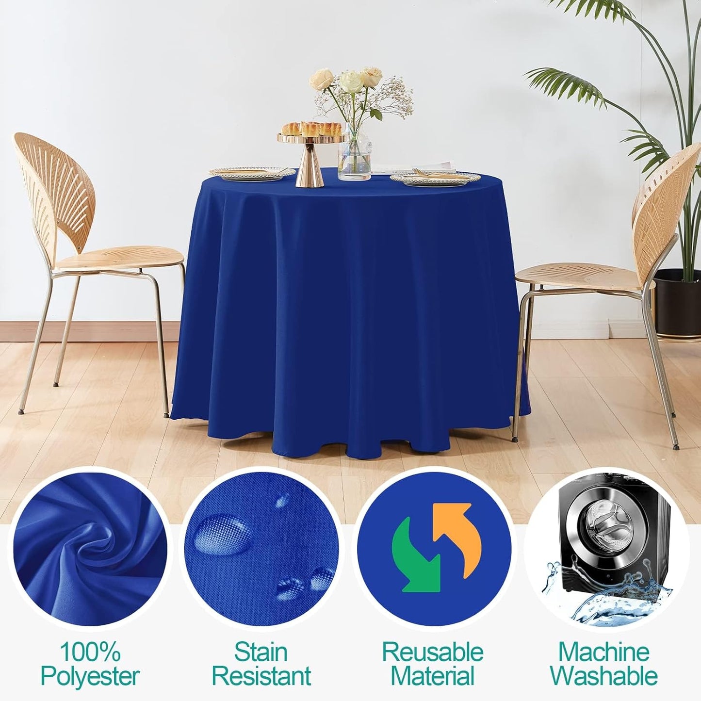 EMART Round Tablecloth Blue (4 Pack) 120 inch Circular Polyester Table Cover for Wedding Decor, Birthday Party, Banquet and Formal Events