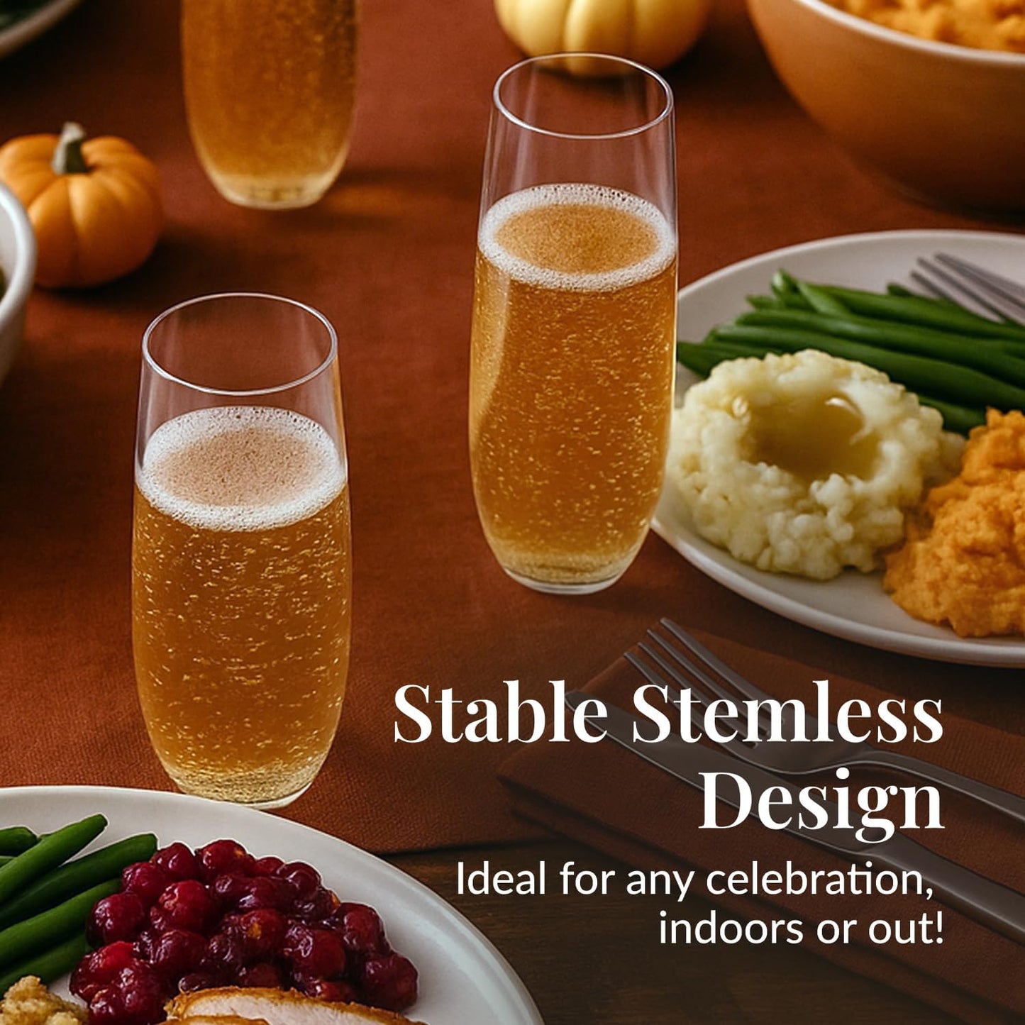 Prestee 24-Pack Stemless Plastic Champagne Flutes - 9 oz Clear Disposable Glasses for Wine, Cocktails, Mimosas - Champagne Flutes Plastic for Parties and Celebrations