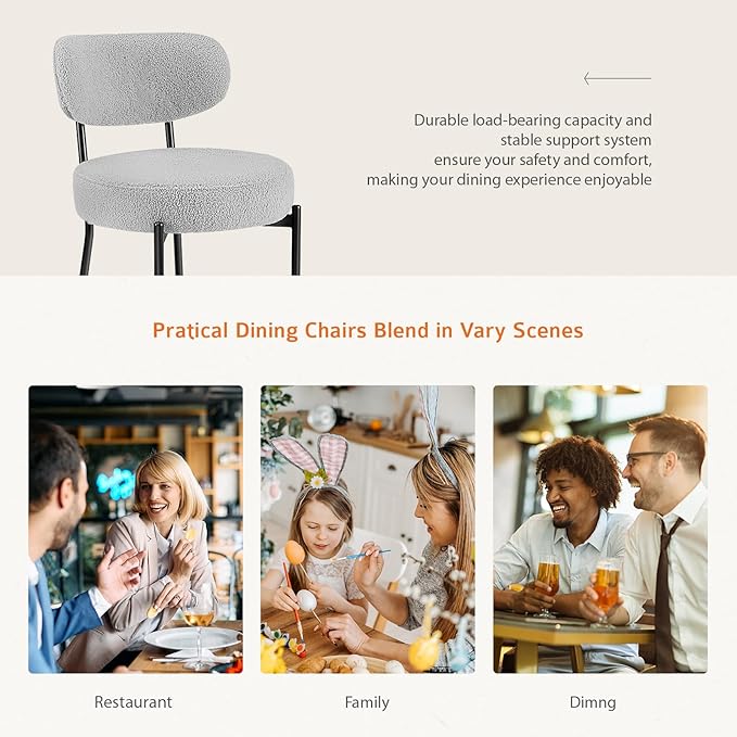 Sweetcrispy Dining Chairs Set of 4, Boucle Upholstered Modern Mid Century Round - Image 6