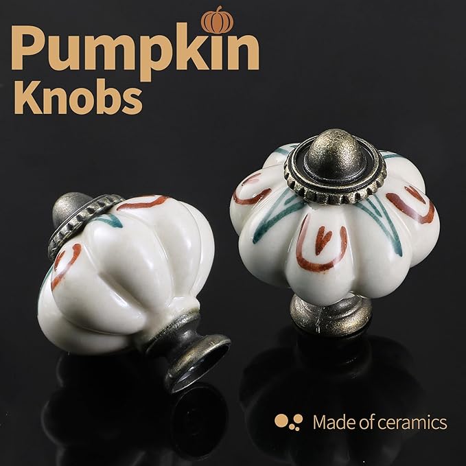 Ivory Pumpkin Knobs 12 Pack Ceramic Cabinet Knobs Vintage Drawer Pulls - Image 5
