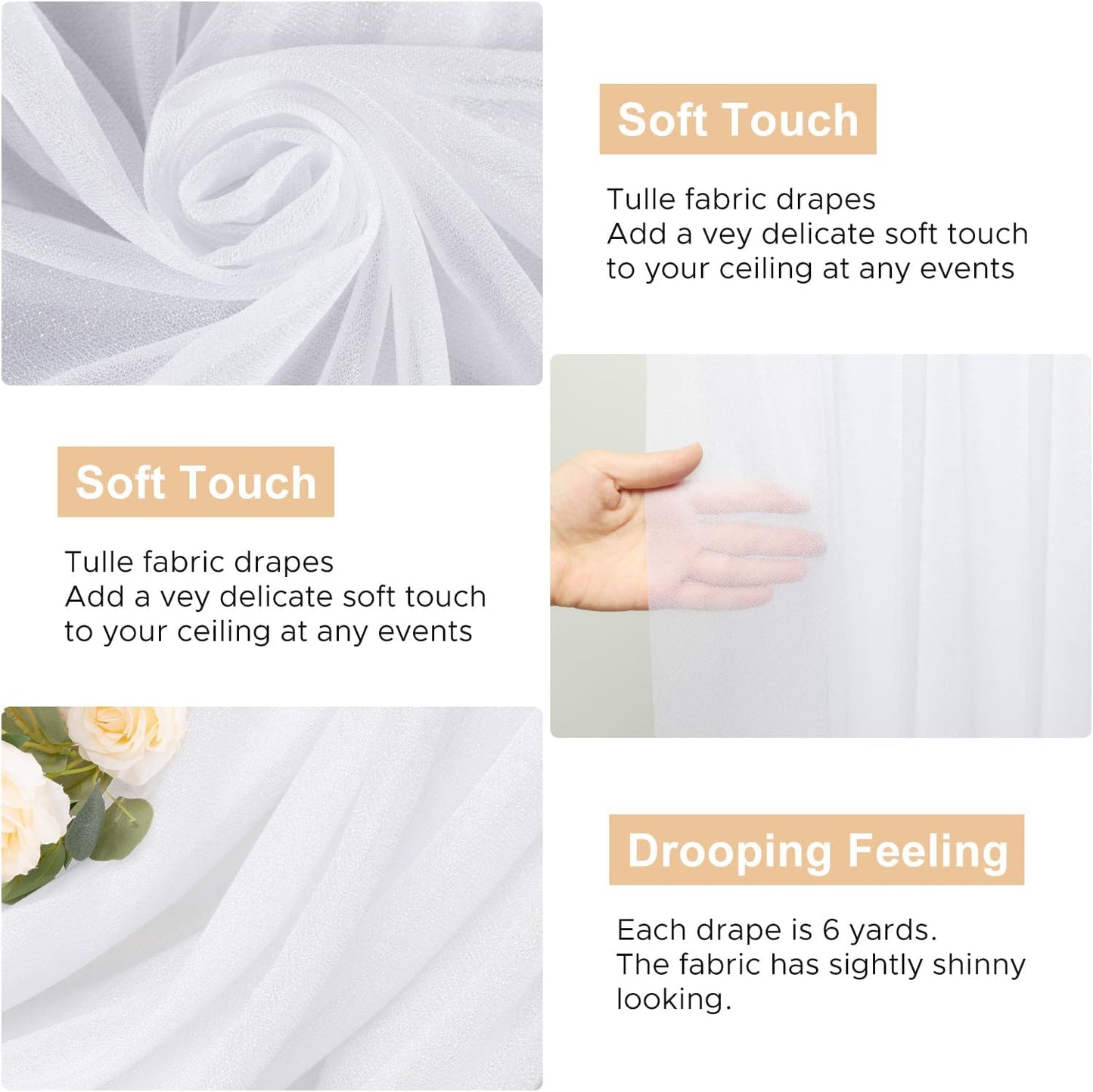 Wokceer White Wedding Arch Draping Fabric Backdrop 28.7" X 20FT Sheer Drapes Fabric for Wedding Arbor Ceremony Birthday Party