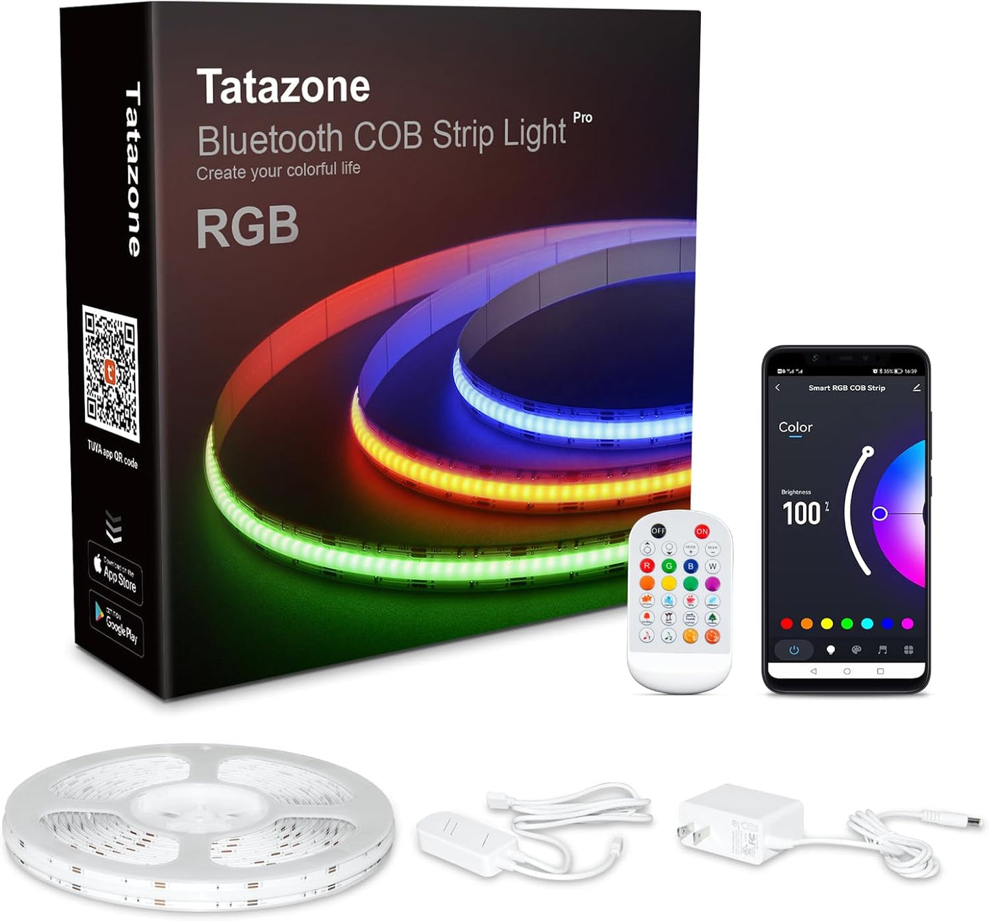 9.84ft Bluetooth RGB COB Led Strip Lights with Remote, Dimmable Smart App Led COB Light Strip, Color Changing Music Sync, Indoor RGB Led Lights Bedroom, Home Decor, Party