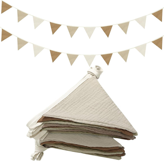 Oudain 15.5 ft Pennant Banner Flags, 2 Pcs Nursery Garland Triangle Bunting Flag Baby Banner for Nursery Decor Baby Birthday Boho Wedding Shower Party Event, Each 7.75 ft(Simple Color)