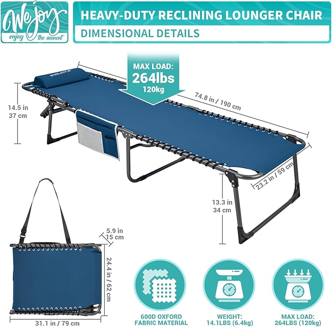 #WEJOY Folding Lounge Chair Outdoor, 5-Position Adjustable Sunbathing Tanning - Image 2