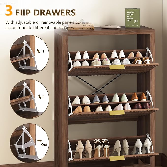 YOMILUVE Shoe Cabinet Storage for Entryway, Fluted Shoe Cabinet - Image 4