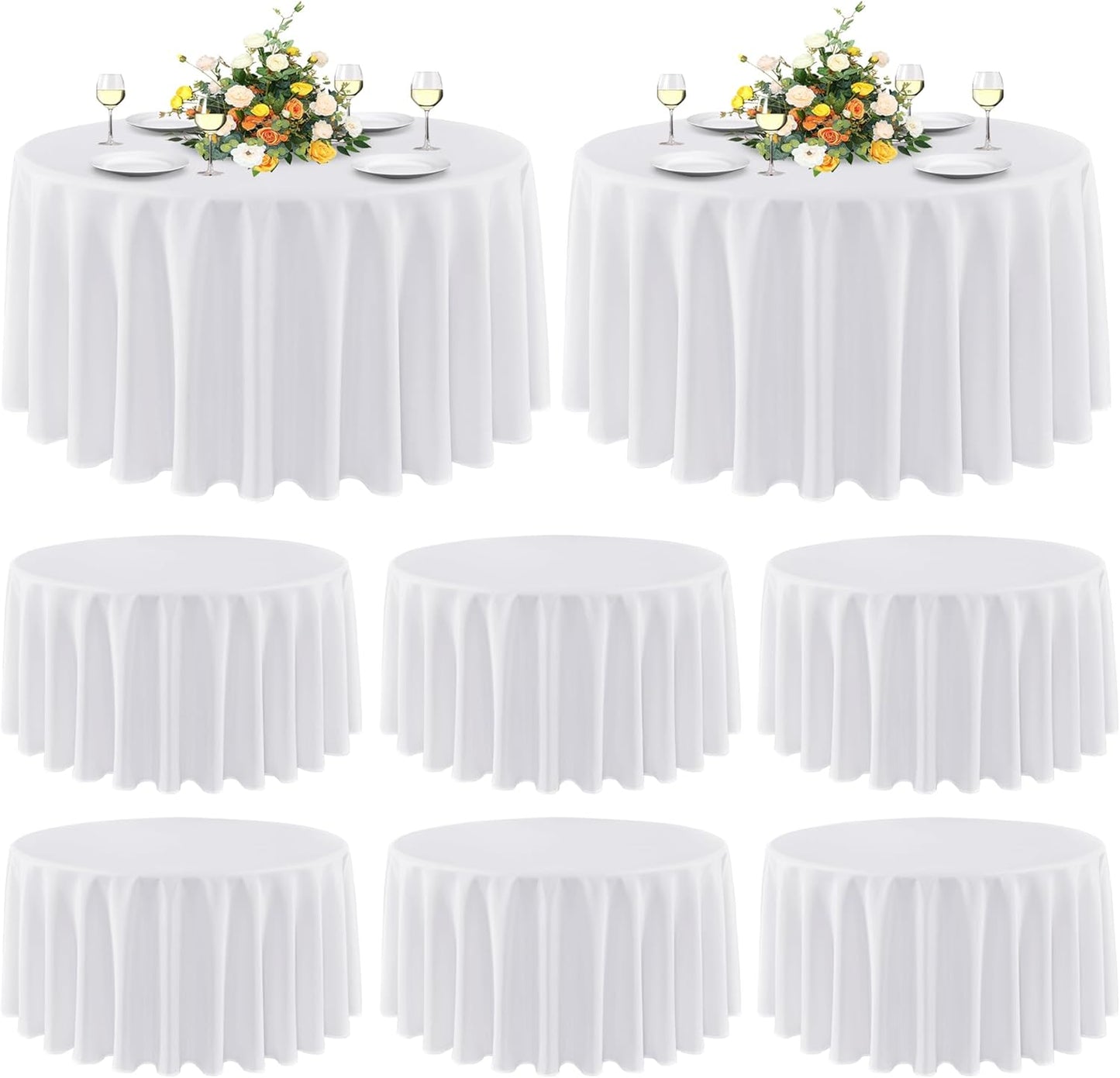 sancua 8 Pack Round Tablecloth 90 Inch White, Stain and Wrinkle Resistant Table Cloth - Washable Polyester Table Cover for Dining Tables, Buffet Parties and Camping