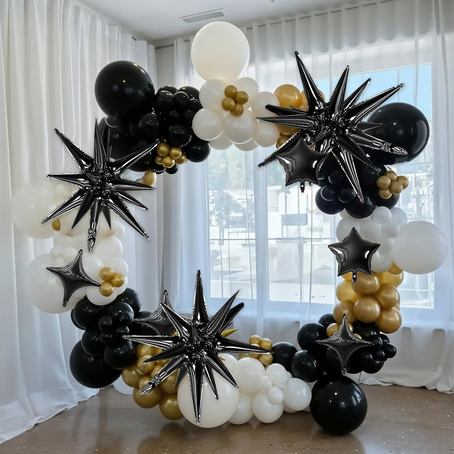 Black Star Balloon,16Pcs Star Foil Balloons Set with 22Inch Explosion Spike Cone Balloons and 10Inch Quadrangle Helium Balloon for Birthday Wedding Baby Shower and Halloween Party Decorations