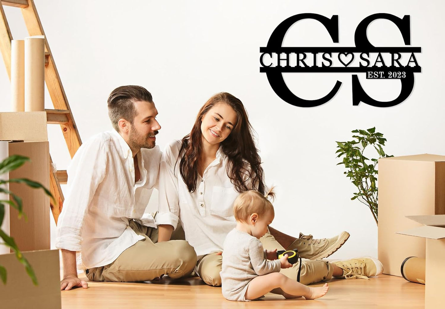 TNATUR Personalized Metal Sign - Custom Last Name Monogram - Split Letter - Family Door Hanger - Outdoor Wedding Gift - 12inch x 5.78inch Steel Sign