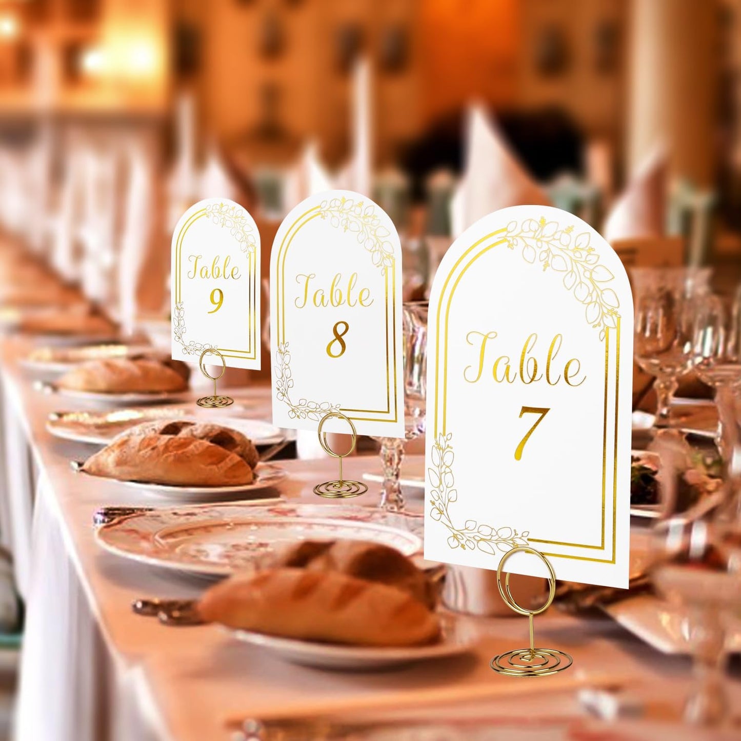 Wedding Table Numbers 1-40, 40 White Gold Cards with 40 Gold TableNumber Holders for Wedding Reception(Card and Holder)
