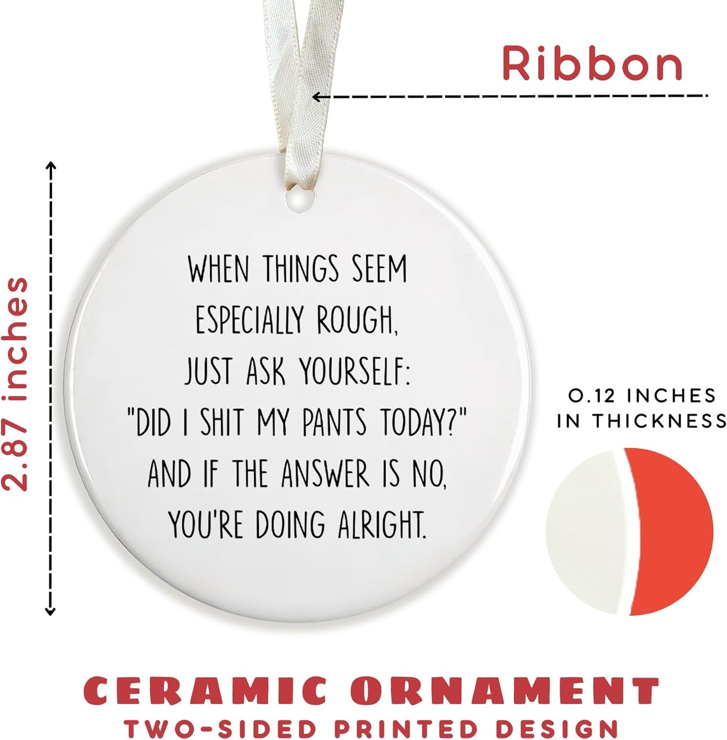 Pawzity Funny Christmas Ornaments - Funny Gifts for Xmas - Christmas Keepsake for Women, Men, Friends, Coworkers - Ceramic Ornament