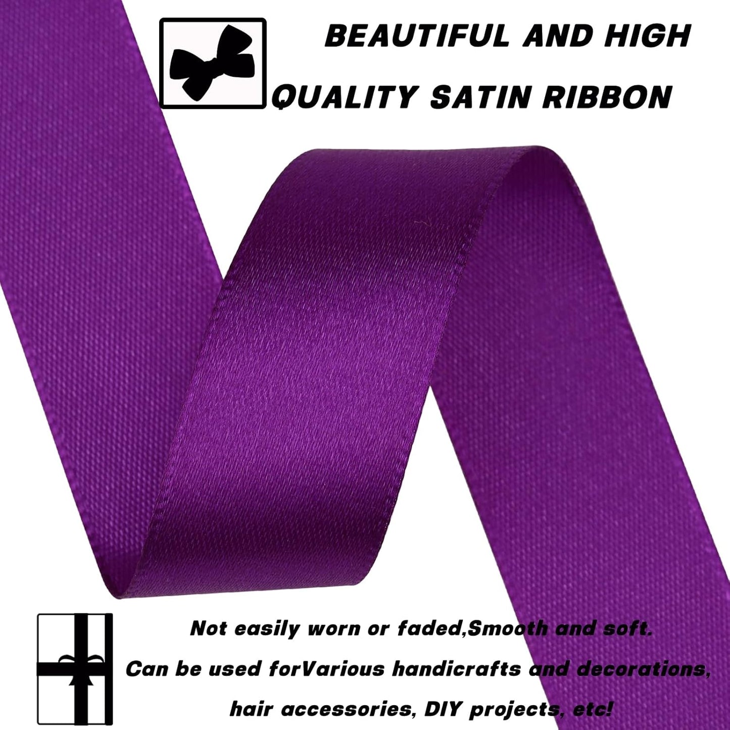 Purple Ribbon 7/8 Inch 60 Yards Satin Craft Ribbon-Single Face Polyester Ribbon for Handmade Roses,Gift Wrapping,Timeless Flower,Bouquets,Wedding and Party Decoration