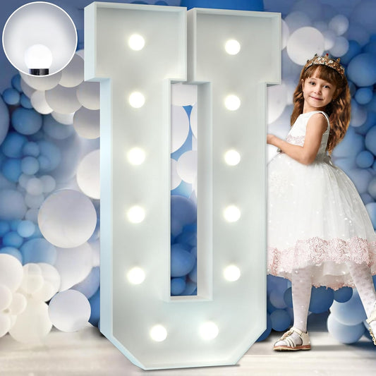 Marquee Letters 4 Feet Tall Large Light Up Letters Baby Shower Decorations Wedding Engagement Proposal White Party Decorations Marry Me Sign Big Cardboard Backdrop U