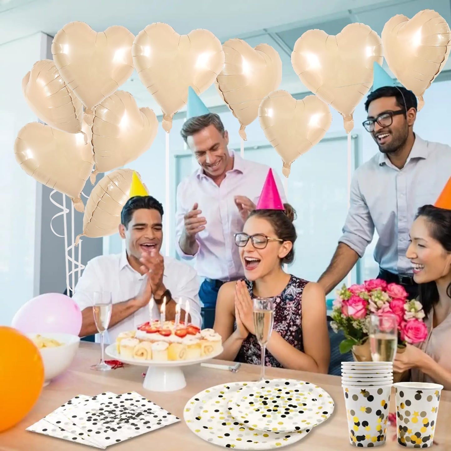 TONIFUL 30Pcs 18 Inch Light Brown Heart Balloons Heart Shape Foil Mylar Balloons Decoration for Birthday Valentine's Day Wedding Bridal Shower Anniversary Engagement Party Supplies