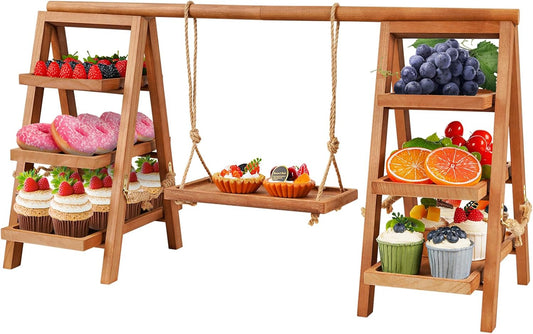 Wooden Cupcake Stand, 3 Tier Cupcake Display Stand for Dessert Display, Dessert Stands with Serving Tray and Foldable Stand for Party, Birthday, Wedding, Events, Baby Shower (Brown)