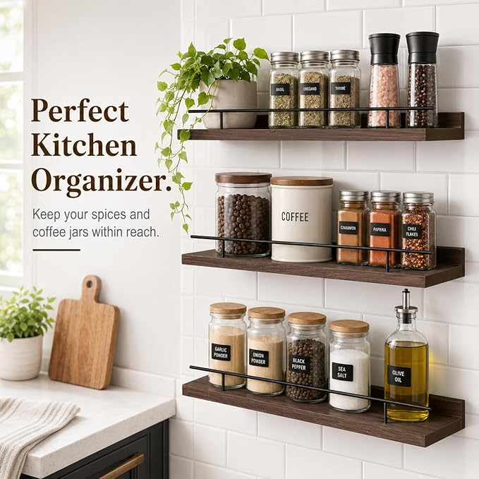 3-Piece Rustic Wood Floating Shelves - Image 6