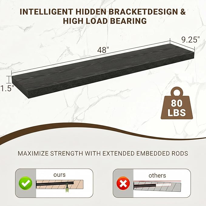 Acovy 48 Inch Floating Shelves, Wooden Shelves - Image 3