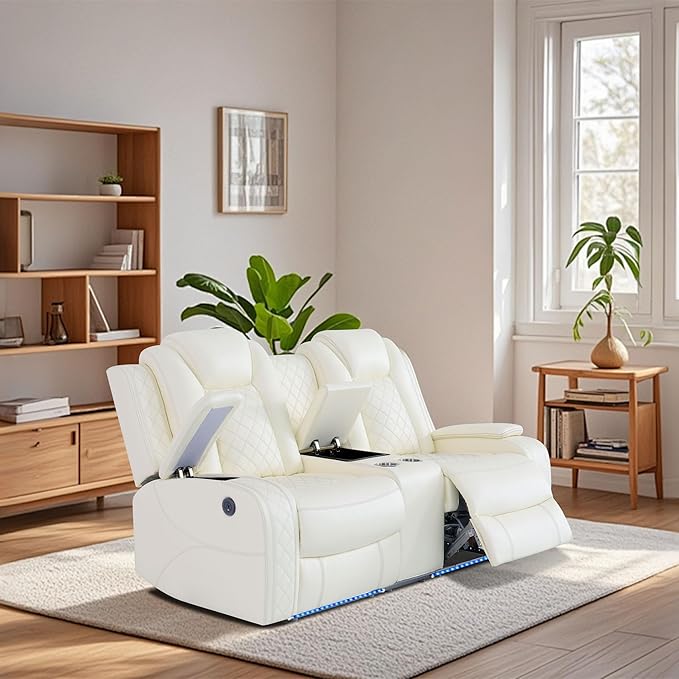 Power Recliner Sofa Set with LED Lights, Includes a Manual Loveseat and a 3 - Image 3