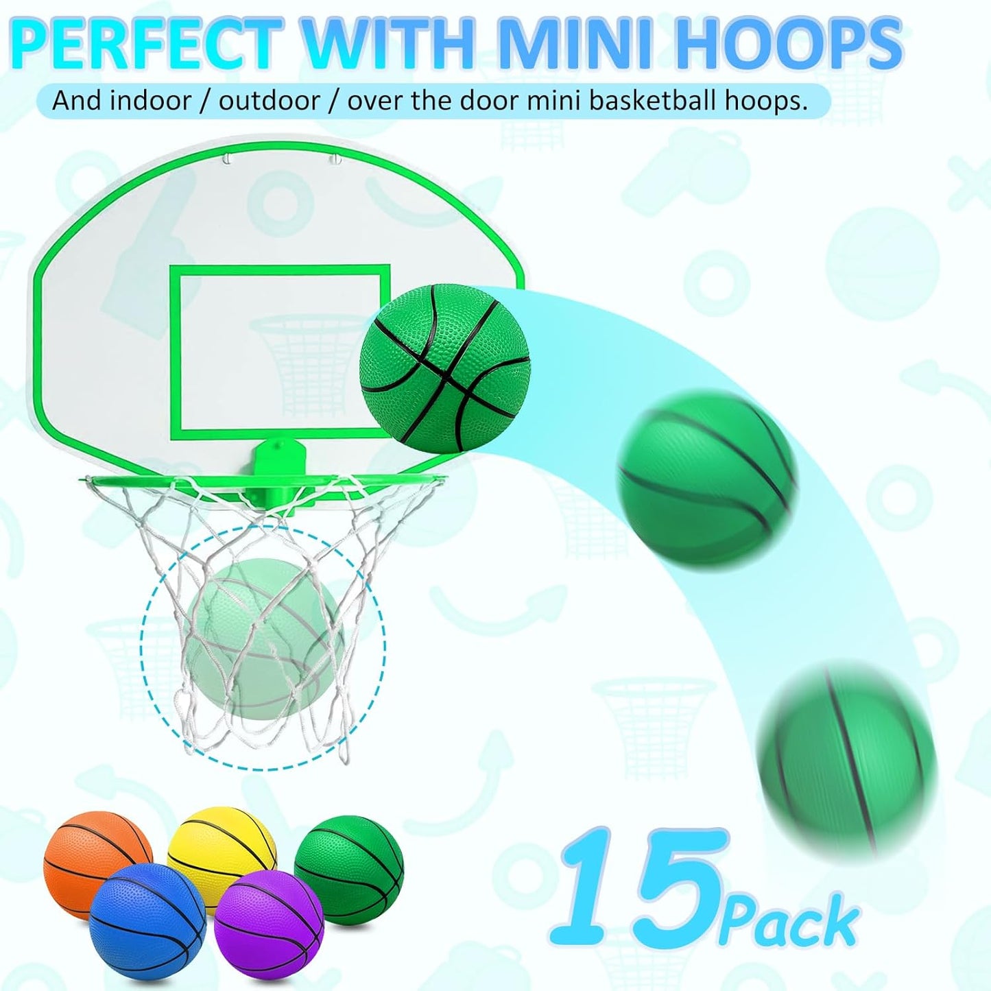 15Pcs 6" Mini Basketball Balls Bulk Small Basketball Set, PVC Small Basketball for Over The Door Basketball Hoop Games Party Favors Indoor Outdoor Play Adults Kids Pool Beach Colorful