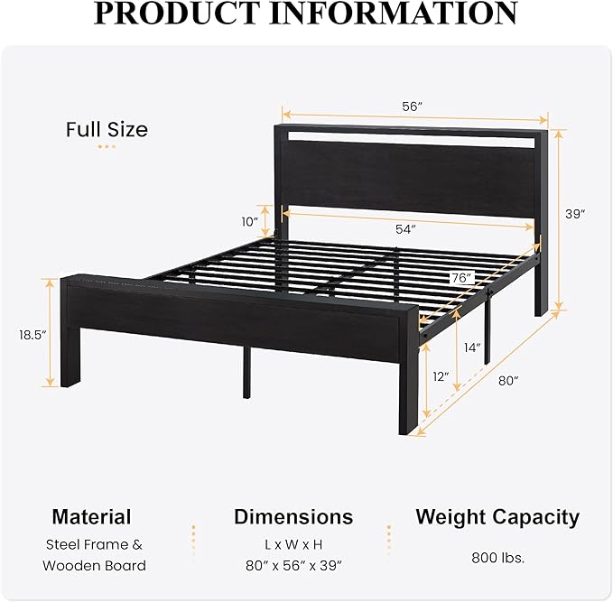 SHA CERLIN 14 Inch Full Size Metal Platform Bed Frame - Image 2