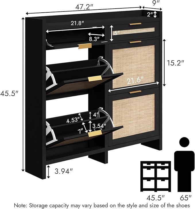 HOKYHOKY Large Rattan Shoe Storage Cabinet - Image 2