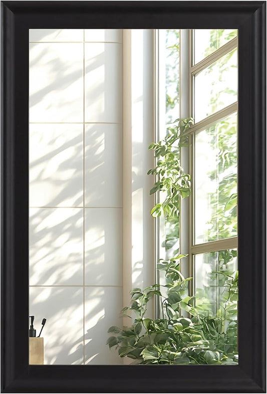Black Wood Mirror for Bathroom, Rectangle Rustic 24 x 36 inch Vanity Mirror for by WIOWUR