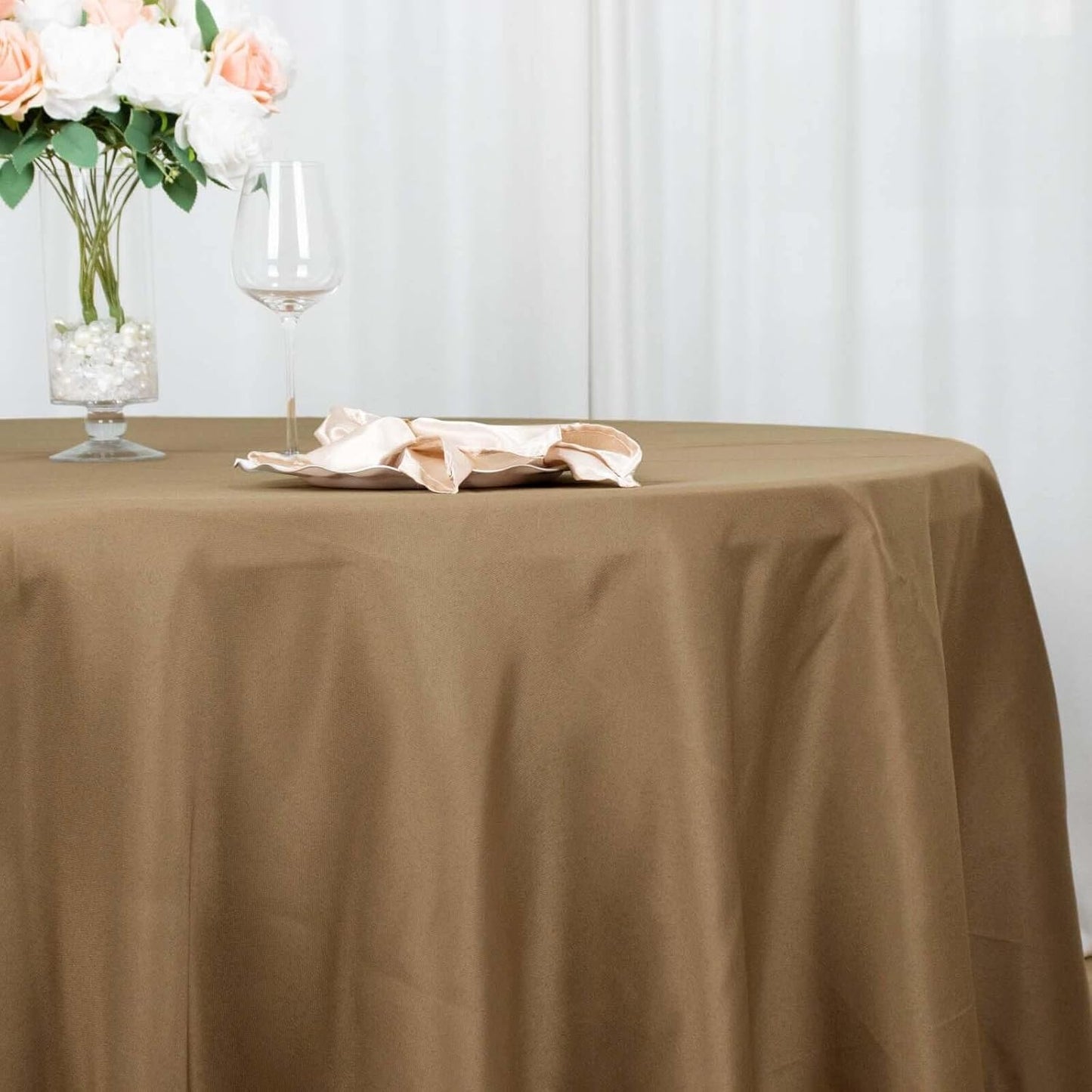 Efavormart Round Tablecloth, 120 Inch Stain & Wrinkle Resistant Washable Table Cloth, Decorative Polyester Fabric Table Cover for Banquet, Wedding, Dining - Taupe